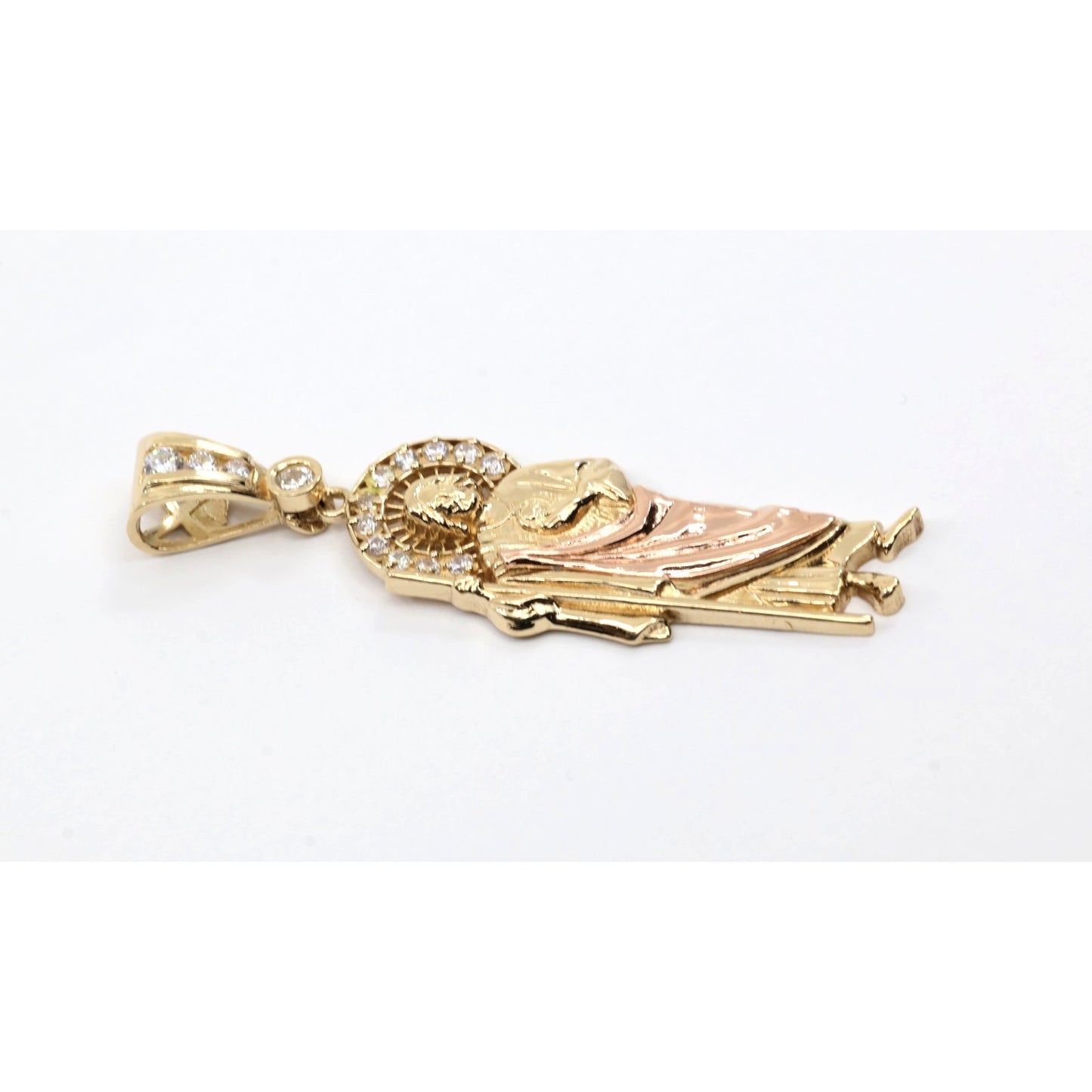 14K Two Tone Gold Saint Jude CZ Charm Pendant