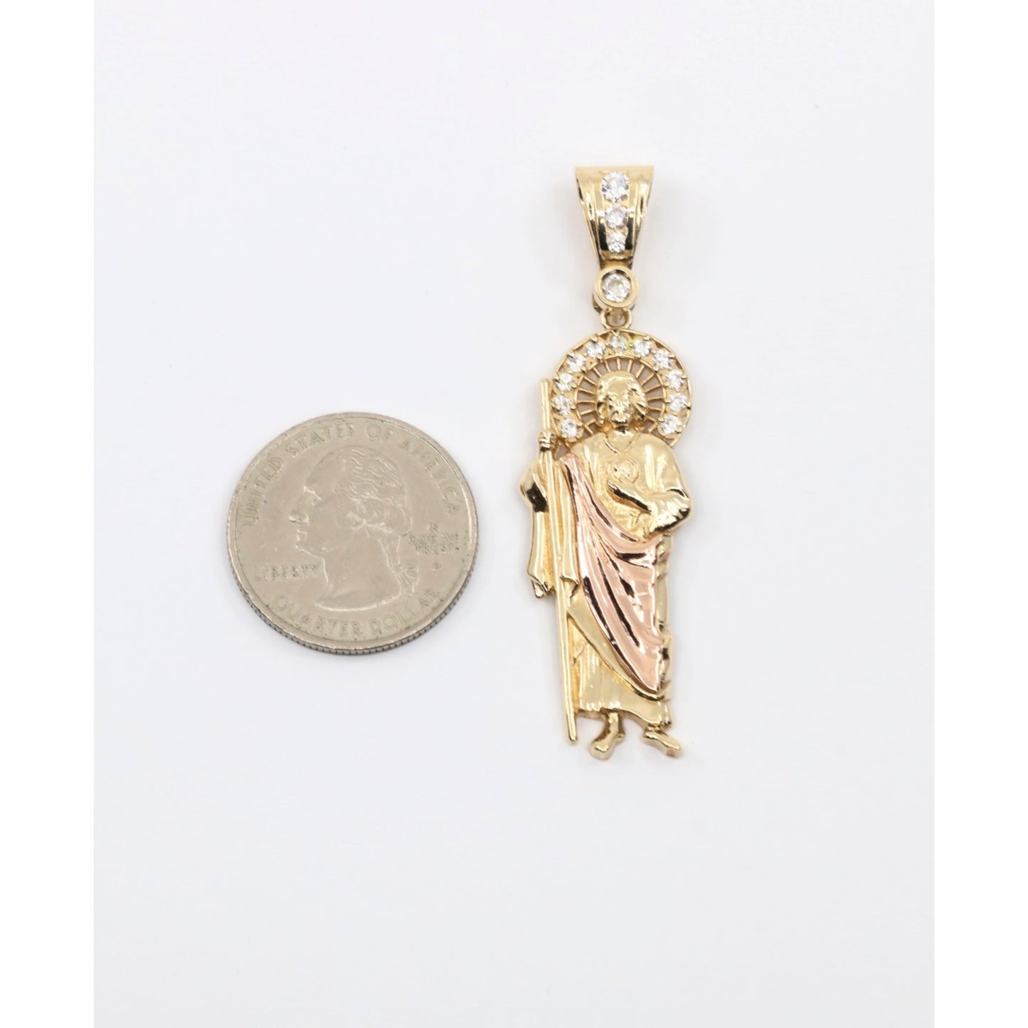 14K Two Tone Gold Saint Jude CZ Charm Pendant