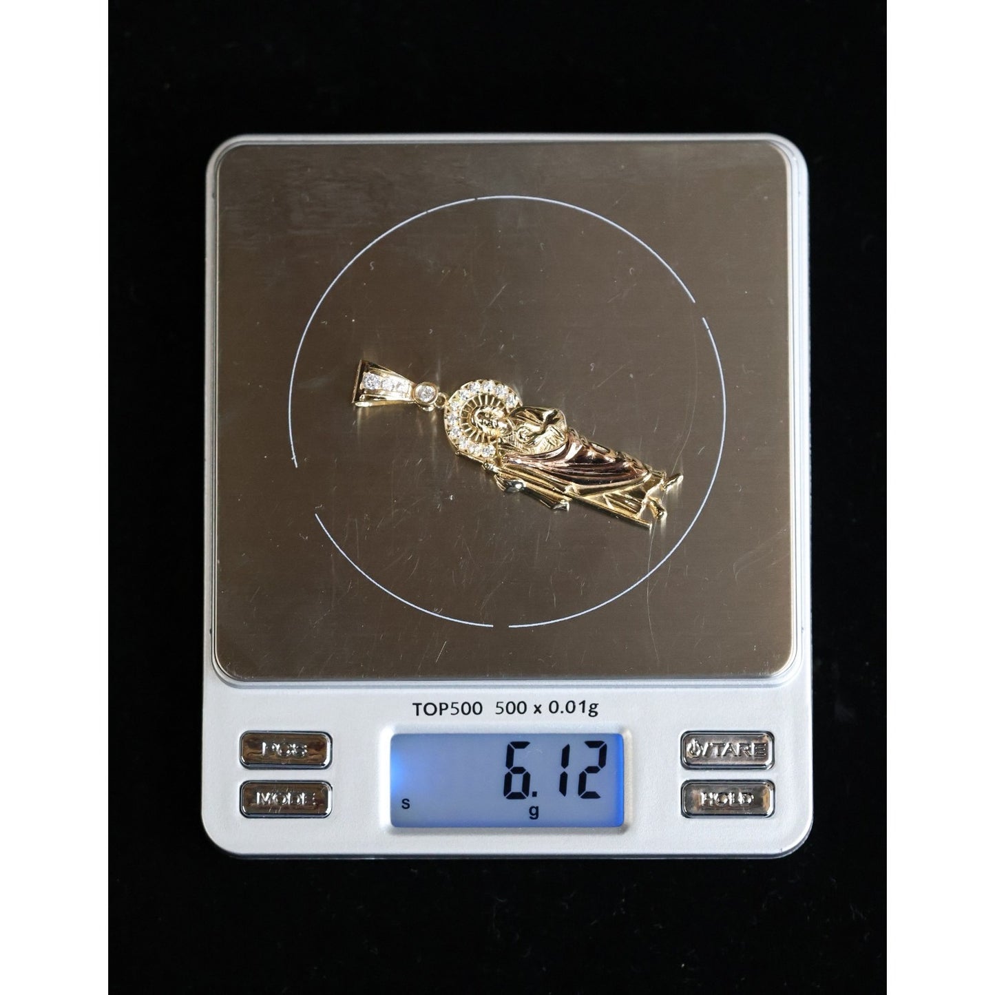 14K Two Tone Gold Saint Jude CZ Charm Pendant