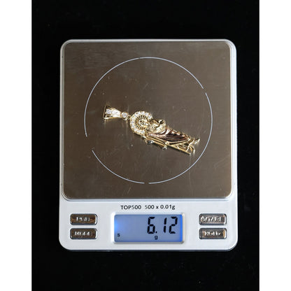 14K Two Tone Gold Saint Jude CZ Charm Pendant