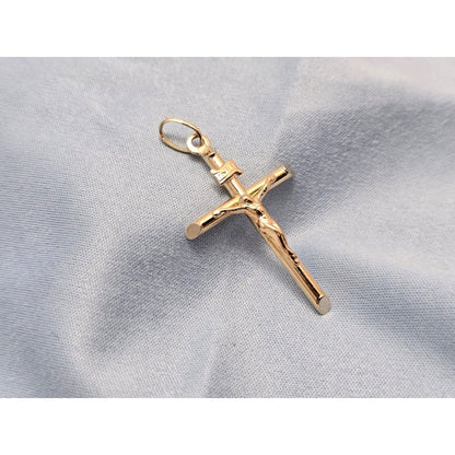 14K Yellow Gold Religious Jesus on Cross Charm Pendant