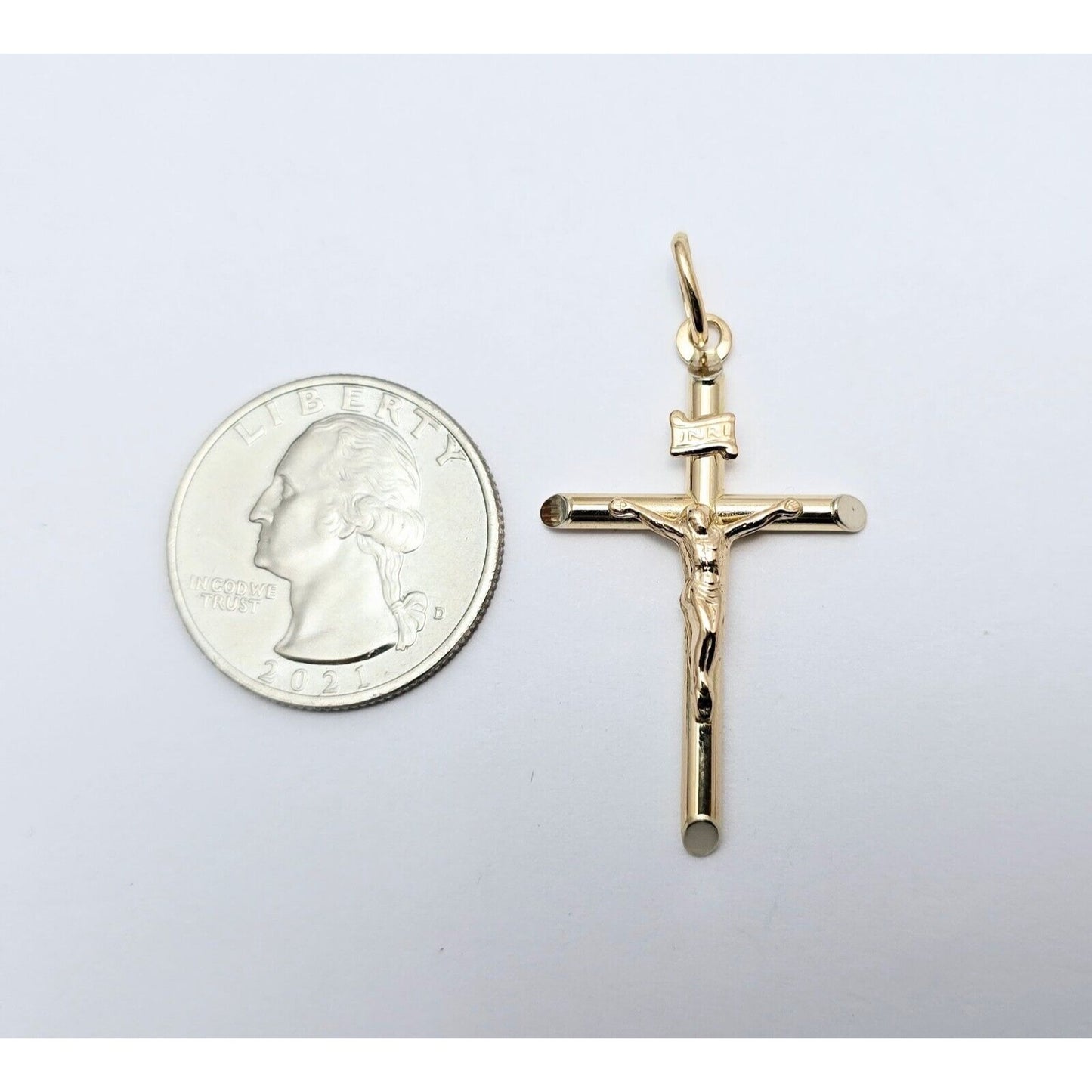 14K Yellow Gold Religious Jesus on Cross Charm Pendant