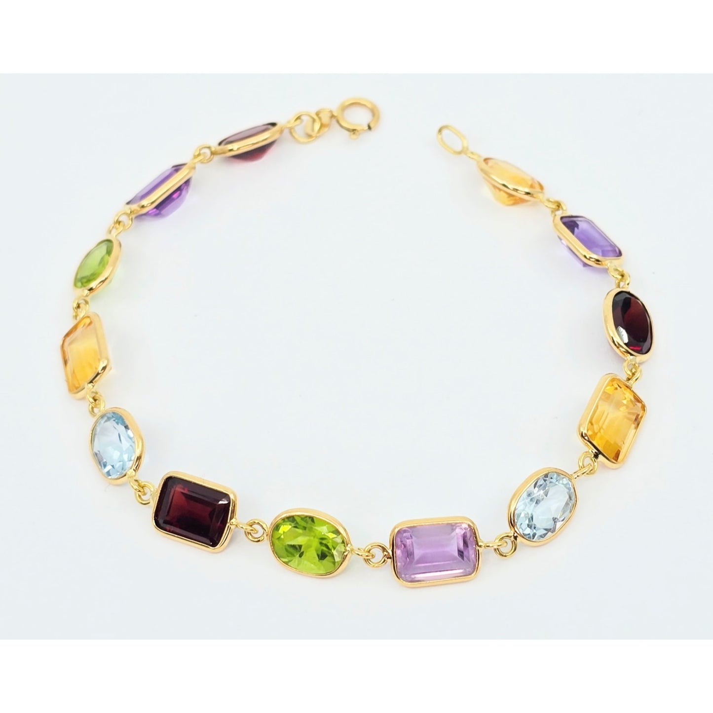 18K Yellow Gold Multi Colored Gemstone Link Bracelet