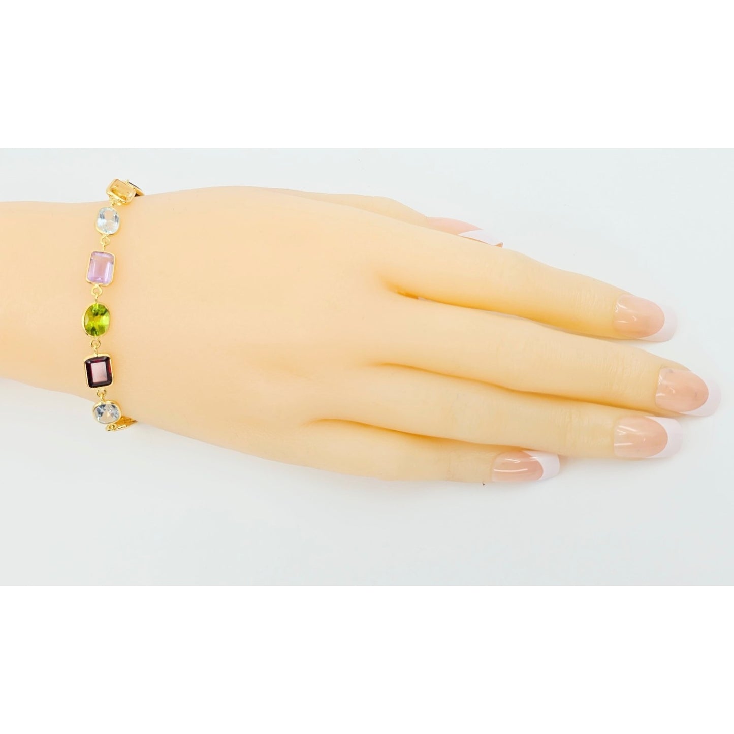 18K Yellow Gold Multi Colored Gemstone Link Bracelet