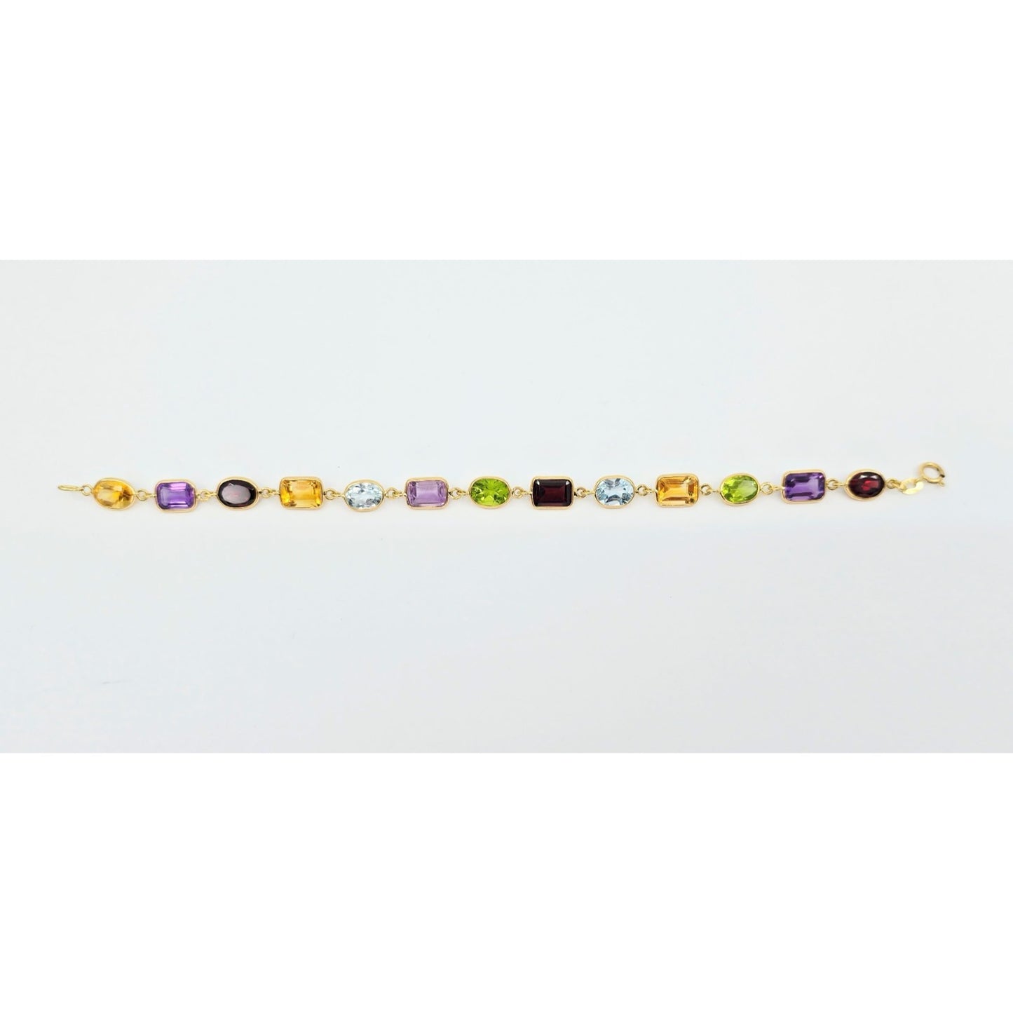 18K Yellow Gold Multi Colored Gemstone Link Bracelet