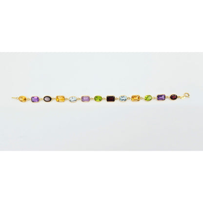 18K Yellow Gold Multi Colored Gemstone Link Bracelet