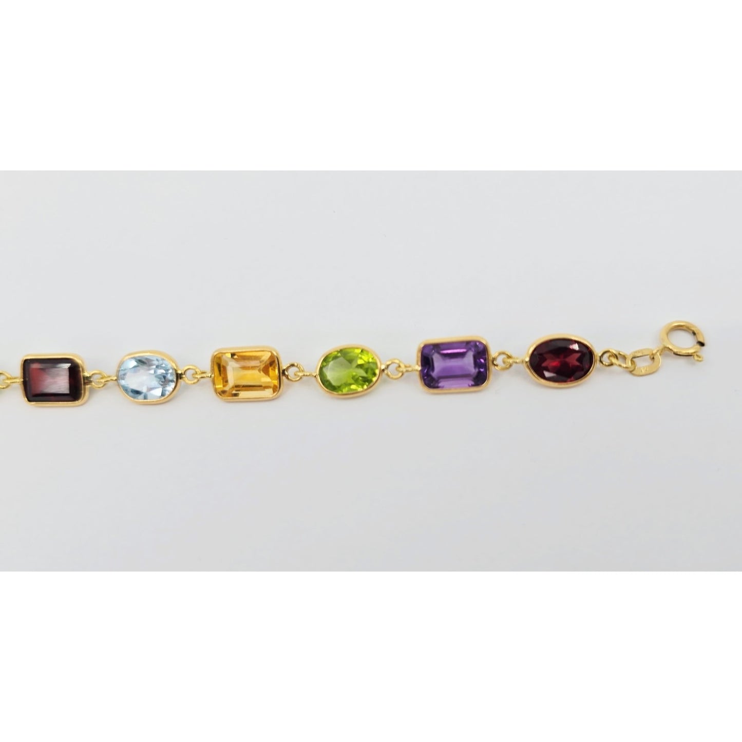 18K Yellow Gold Multi Colored Gemstone Link Bracelet