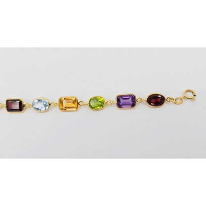 18K Yellow Gold Multi Colored Gemstone Link Bracelet