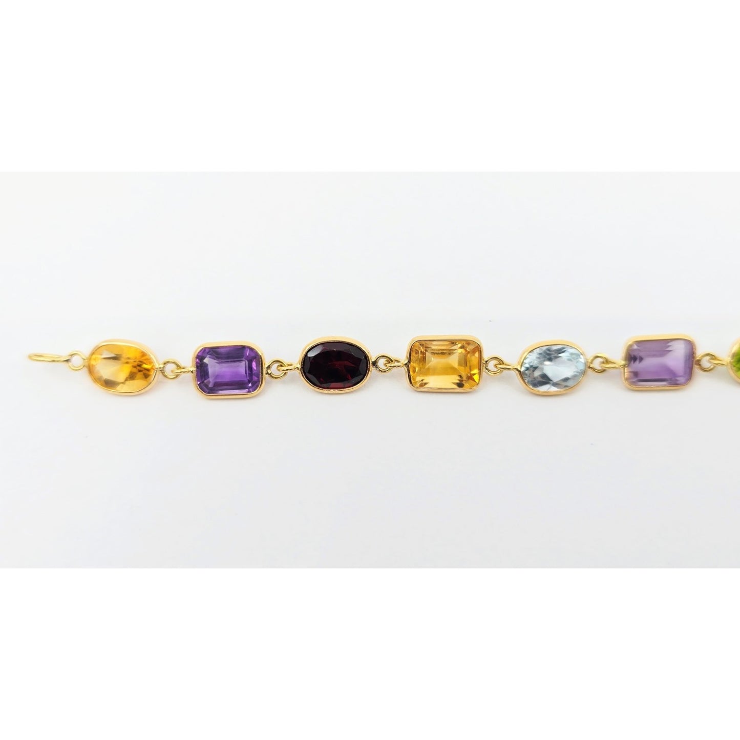 18K Yellow Gold Multi Colored Gemstone Link Bracelet