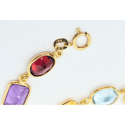 18K Yellow Gold Multi Colored Gemstone Link Bracelet
