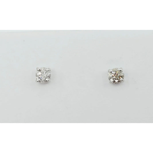 14K White Gold Round Cut Diamond Stud Earrings