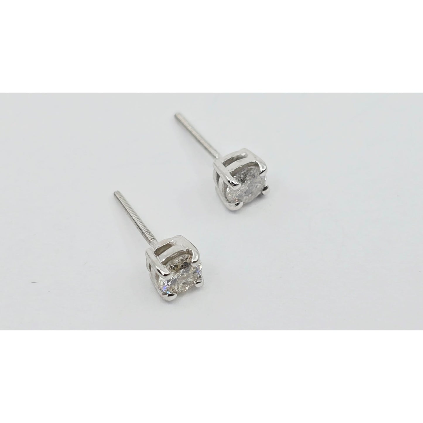 14K White Gold Round Cut Diamond Stud Earrings