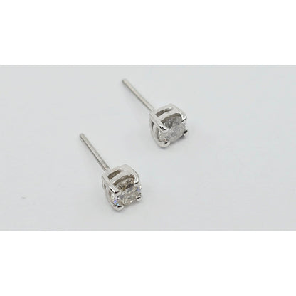 14K White Gold Round Cut Diamond Stud Earrings