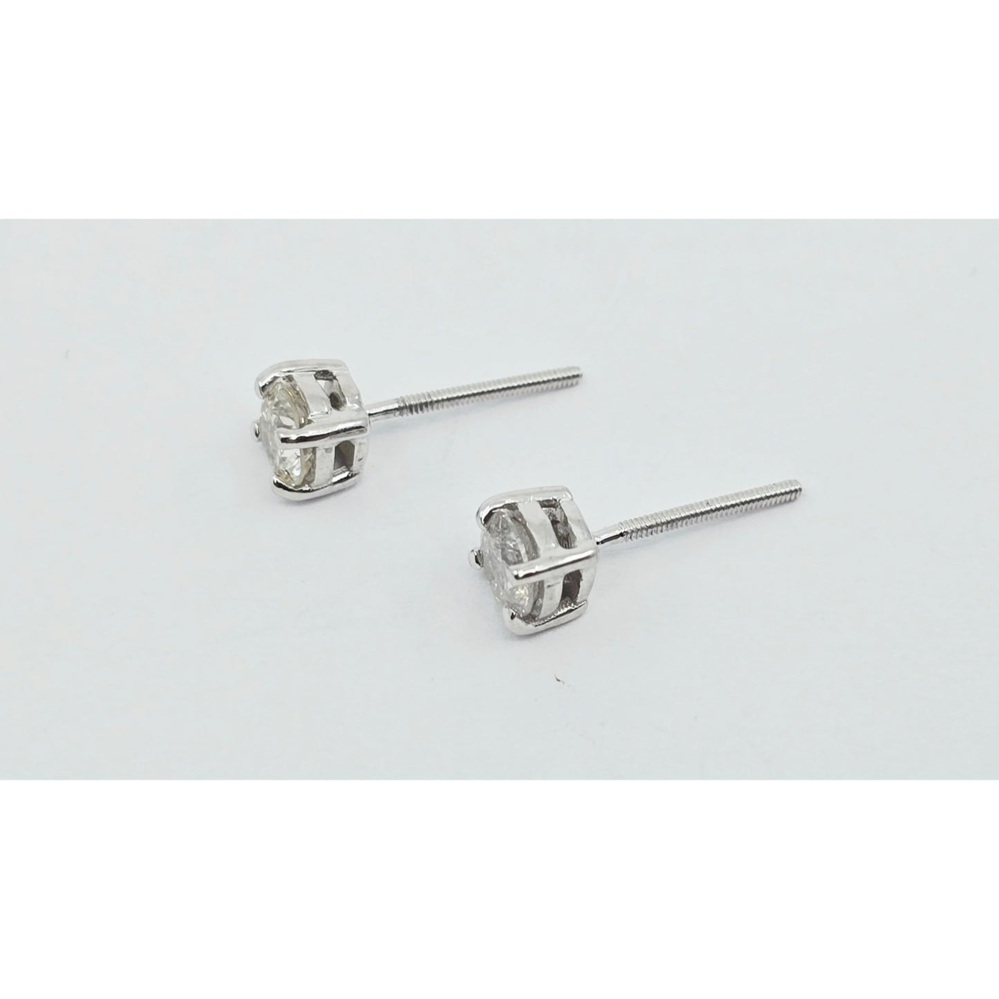 14K White Gold Round Cut Diamond Stud Earrings