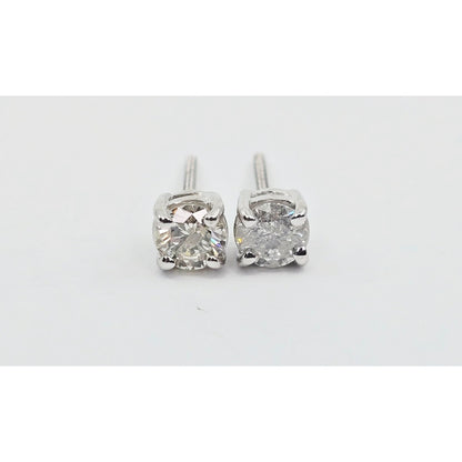 14K White Gold Round Cut Diamond Stud Earrings