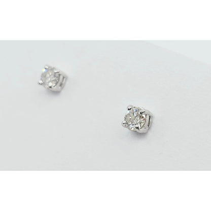14K White Gold Round Cut Diamond Stud Earrings