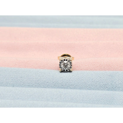 Single 14K Yellow Gold Round Cut Diamond Stud Earring