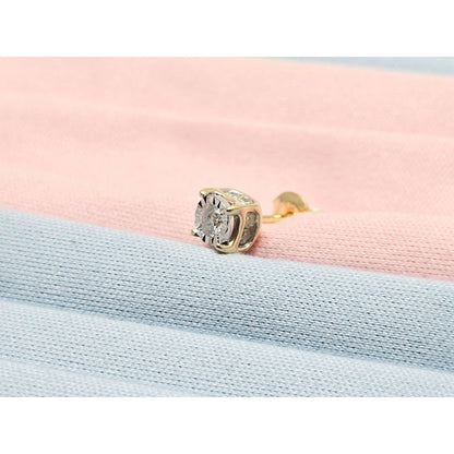 Single 14K Yellow Gold Round Cut Diamond Stud Earring