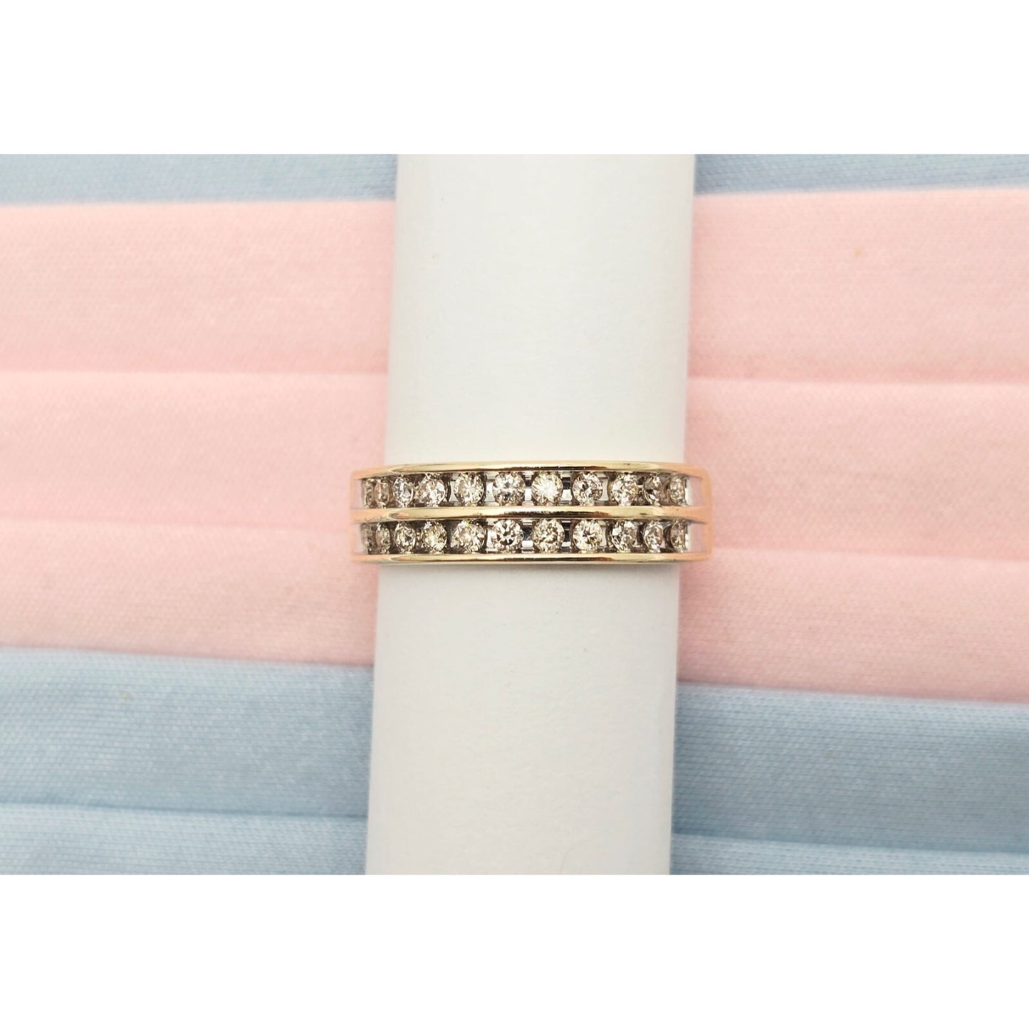 14K Yellow Gold Double Row Diamond Wedding Band Ring