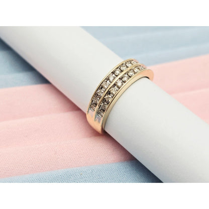 14K Yellow Gold Double Row Diamond Wedding Band Ring