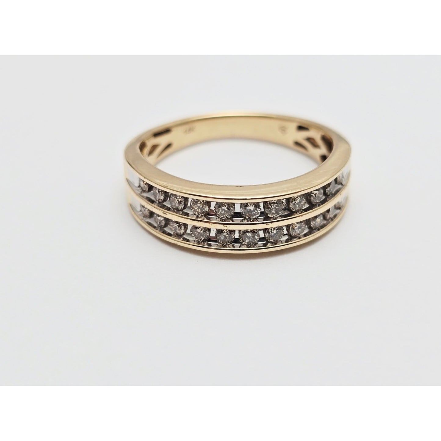 14K Yellow Gold Double Row Diamond Wedding Band Ring