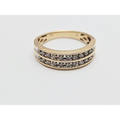14K Yellow Gold Double Row Diamond Wedding Band Ring
