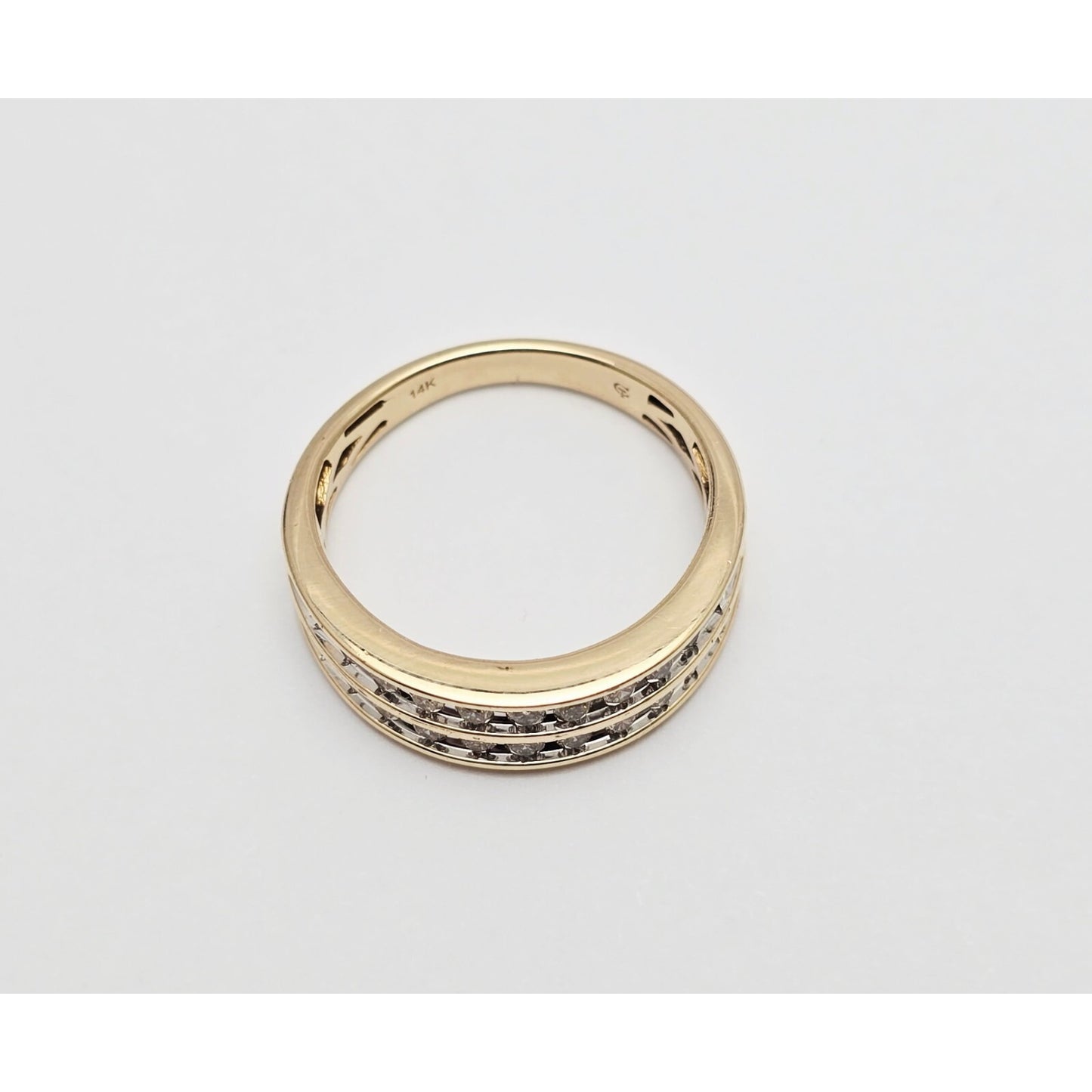 14K Yellow Gold Double Row Diamond Wedding Band Ring