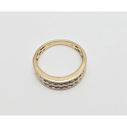 14K Yellow Gold Double Row Diamond Wedding Band Ring