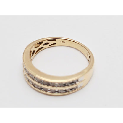14K Yellow Gold Double Row Diamond Wedding Band Ring