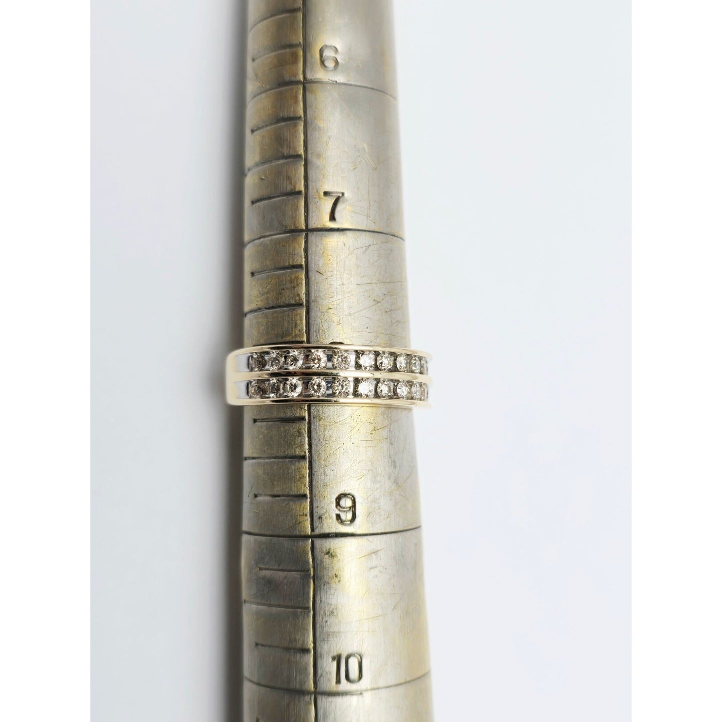 14K Yellow Gold Double Row Diamond Wedding Band Ring