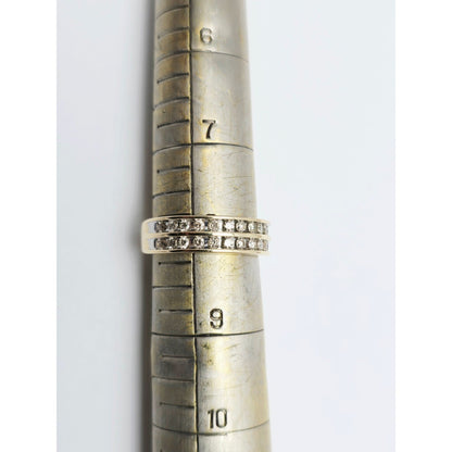 14K Yellow Gold Double Row Diamond Wedding Band Ring