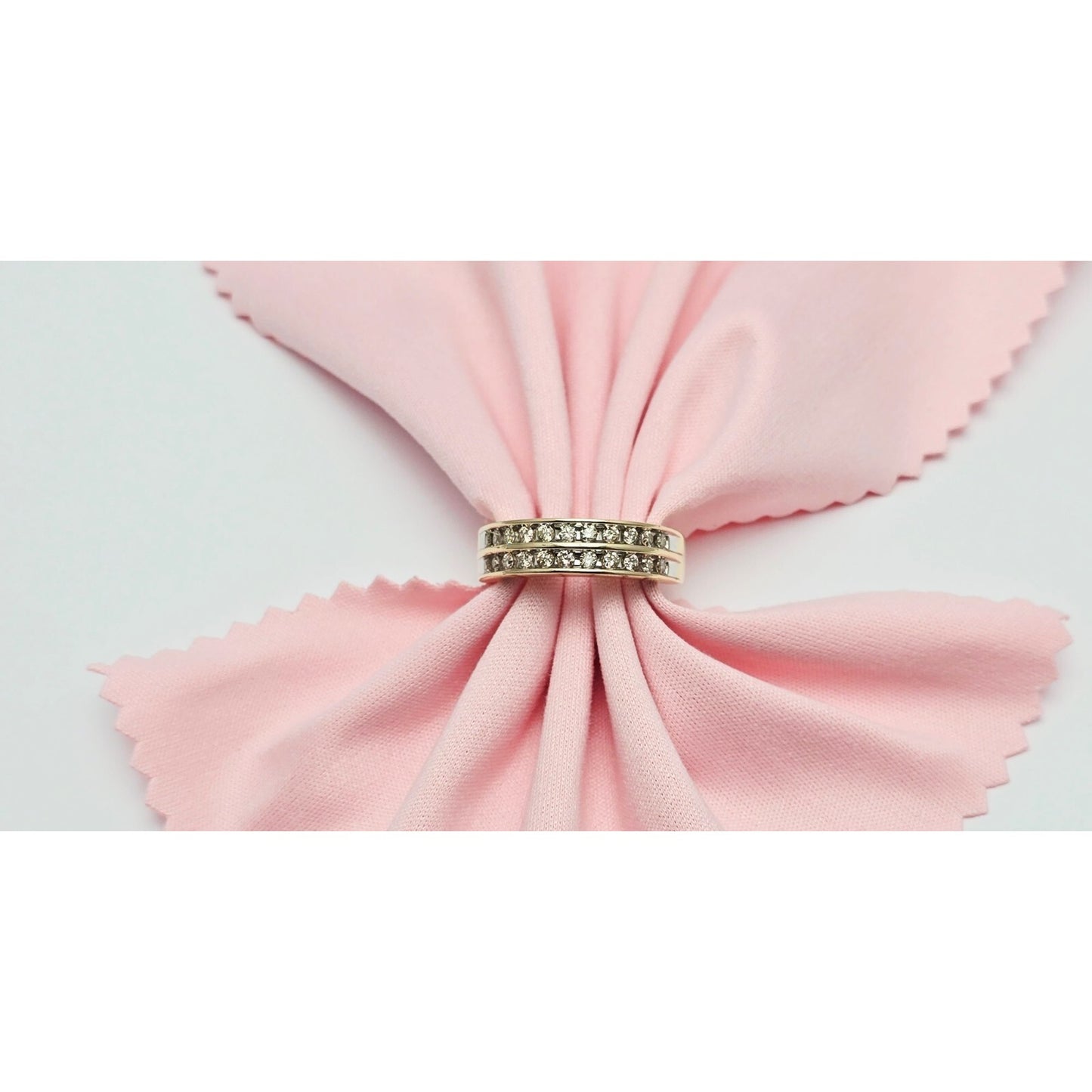 14K Yellow Gold Double Row Diamond Wedding Band Ring