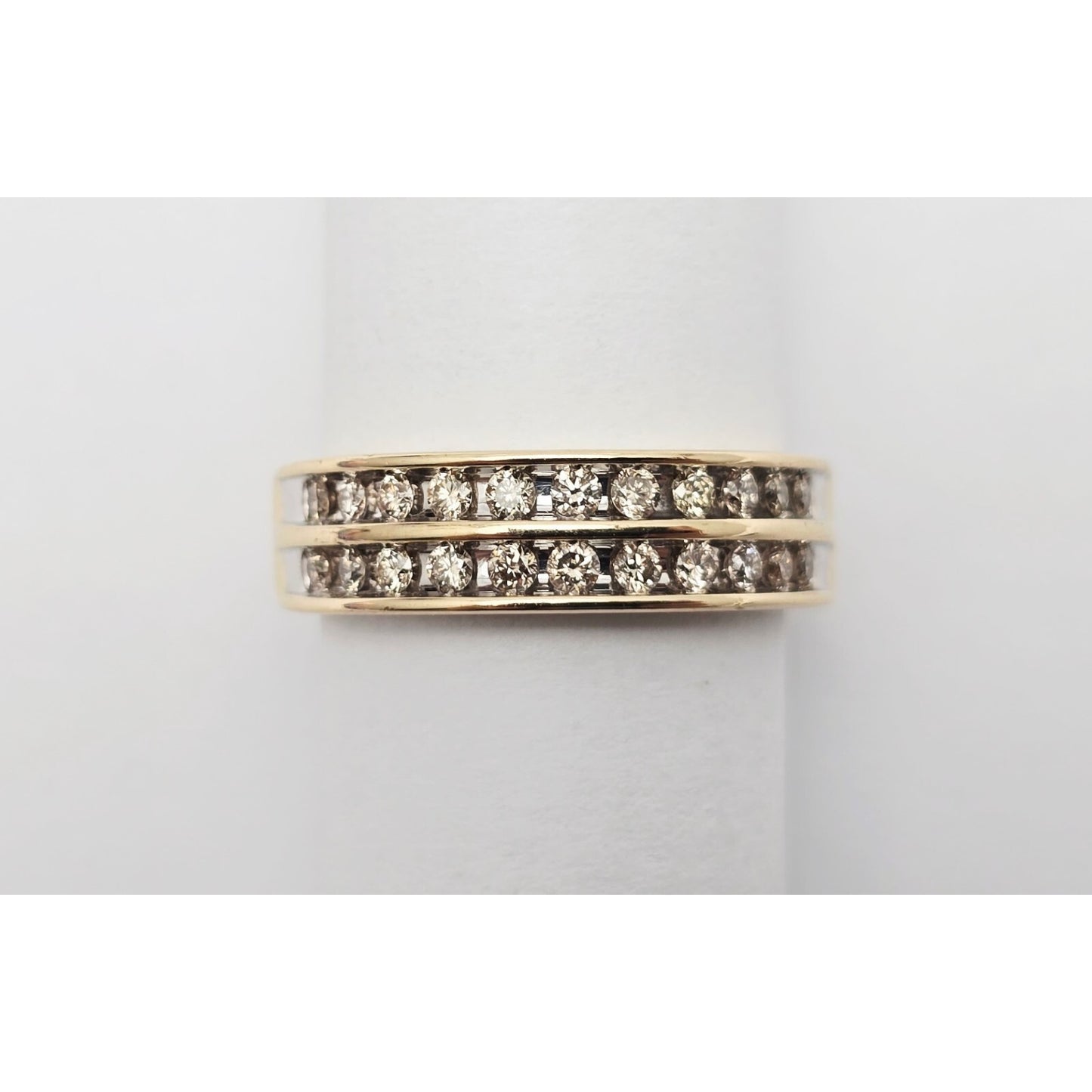 14K Yellow Gold Double Row Diamond Wedding Band Ring