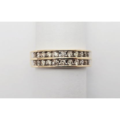 14K Yellow Gold Double Row Diamond Wedding Band Ring