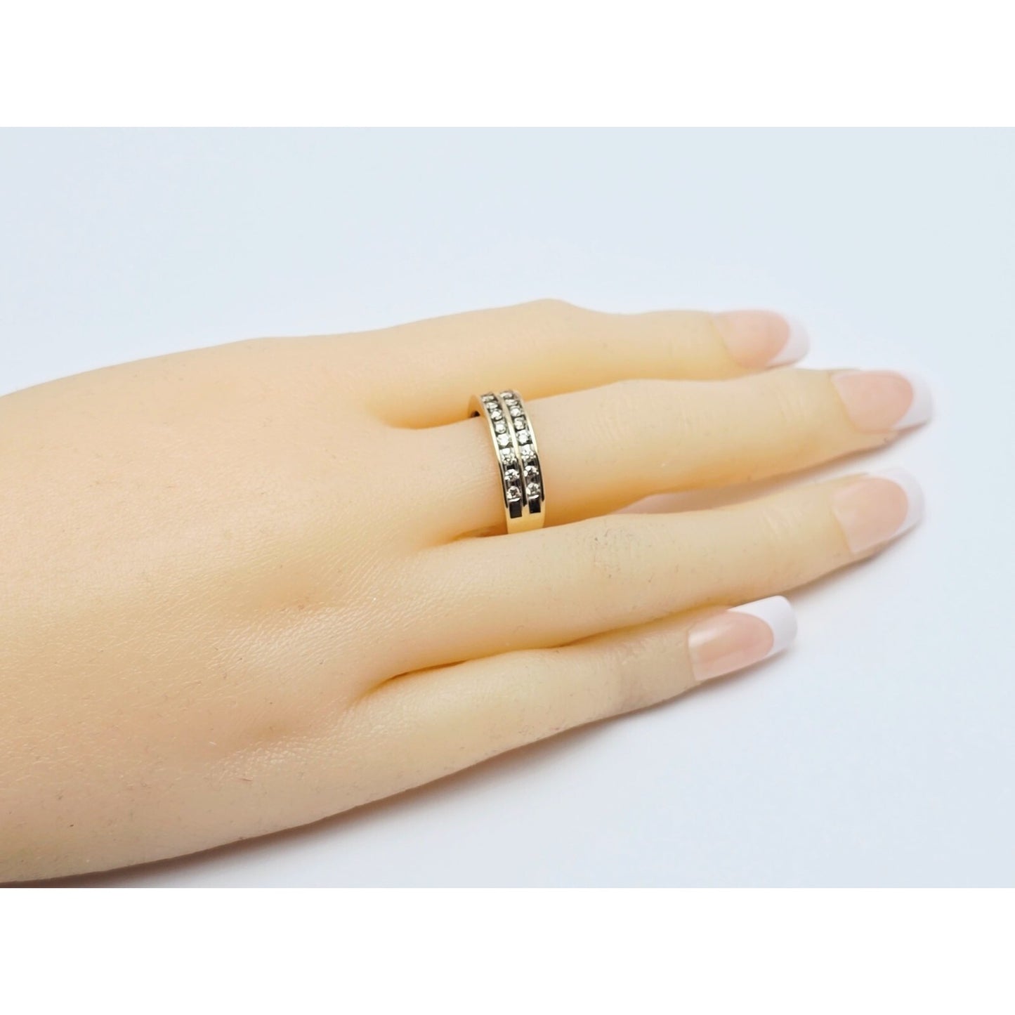 14K Yellow Gold Double Row Diamond Wedding Band Ring