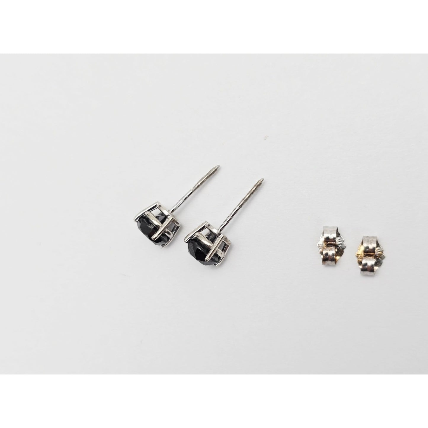 10K White Gold Round Cut Black Diamond Stud Earrings