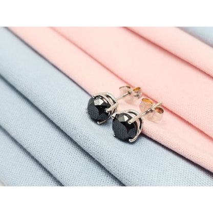10K White Gold Round Cut Black Diamond Stud Earrings