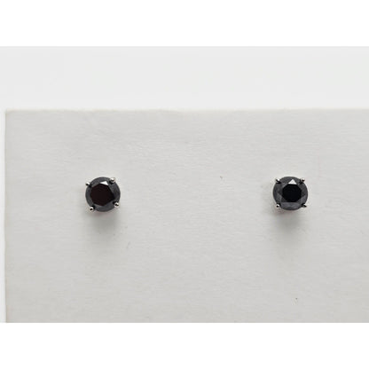 10K White Gold Round Cut Black Diamond Stud Earrings