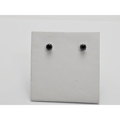 10K White Gold Round Cut Black Diamond Stud Earrings