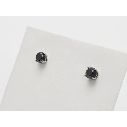 10K White Gold Round Cut Black Diamond Stud Earrings