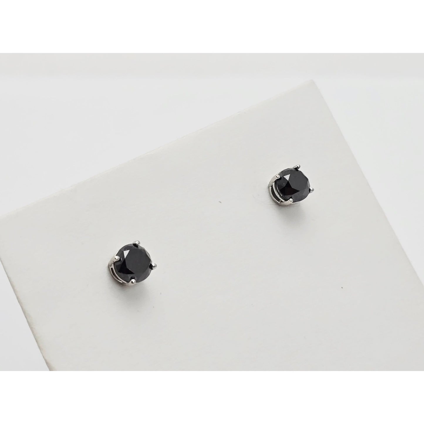 10K White Gold Round Cut Black Diamond Stud Earrings