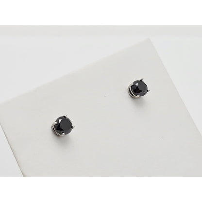 10K White Gold Round Cut Black Diamond Stud Earrings