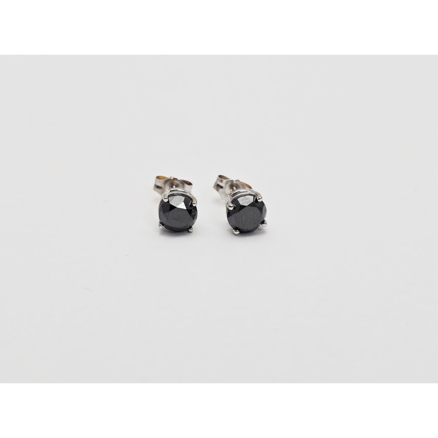 10K White Gold Round Cut Black Diamond Stud Earrings