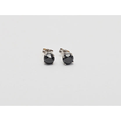 10K White Gold Round Cut Black Diamond Stud Earrings