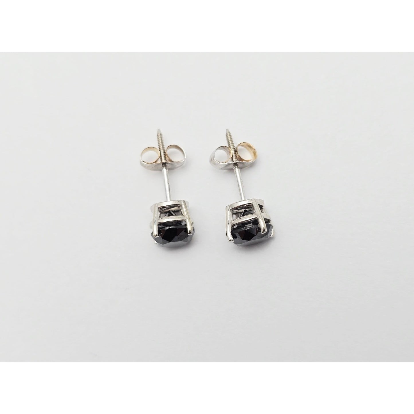 10K White Gold Round Cut Black Diamond Stud Earrings