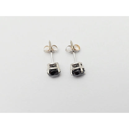 10K White Gold Round Cut Black Diamond Stud Earrings