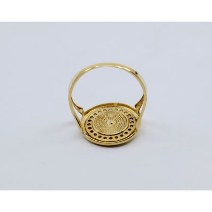 14K Yellow Gold Round Shaped Onyx & CZ Ring