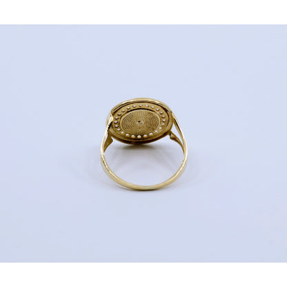 14K Yellow Gold Round Shaped Onyx & CZ Ring