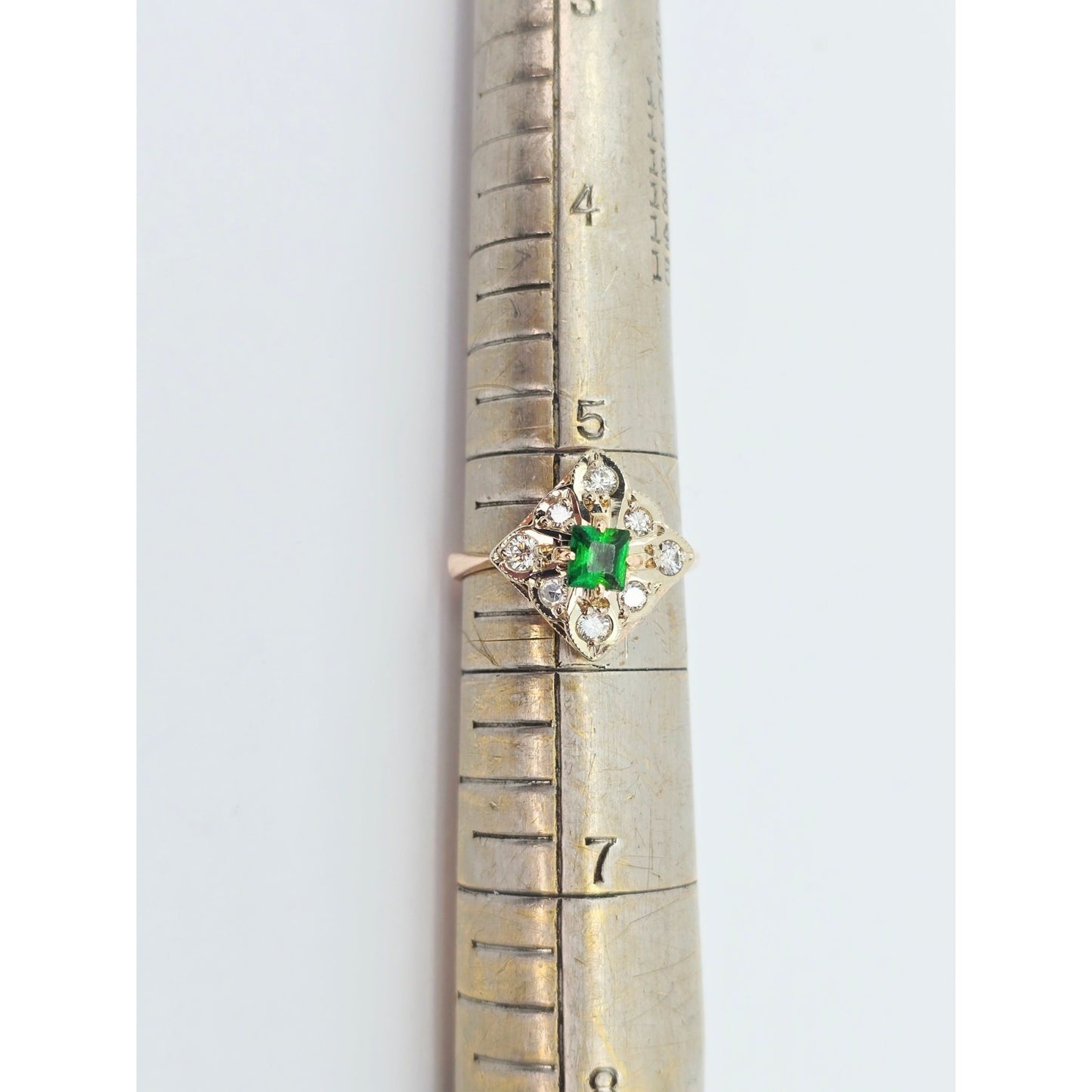 14K Two Tone Gold Diamond & Green Crystal Ring