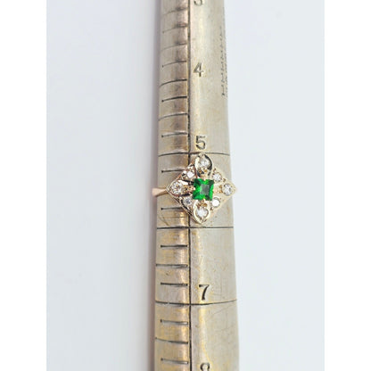 14K Two Tone Gold Diamond & Green Crystal Ring